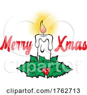 Poster, Art Print Of Lit Candle With Holly And Merry Xmas Text