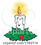 Lit Christmas Candle With Holly by Johnny Sajem