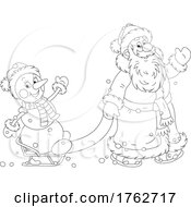 Poster, Art Print Of Black And White Santa Claus Pulling A Snowman On A Sled