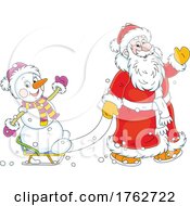 Poster, Art Print Of Santa Claus Pulling A Snowman On A Sled