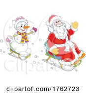 Poster, Art Print Of Santa Claus Sledding With A Snowman