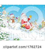 Santa Claus Sledding With A Snowman