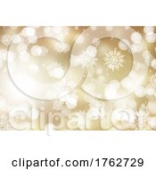 Poster, Art Print Of Golden Christmas Background With Bokeh Lights And Snowflakes