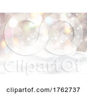 Poster, Art Print Of Christmas Background With Snow On Bokeh Lights And Snowflake Design