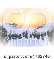 Poster, Art Print Of Watercolour Winter Solstice Landscape