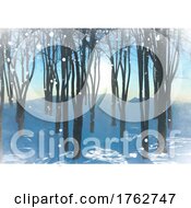 Poster, Art Print Of Winter Snowy Solstice Forest Landscape In Watercolour