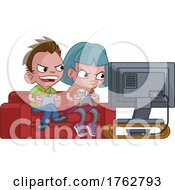 Kids Gamers Playing Video Games Console Cartoon