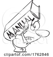 Black And White Cartoon Man Carrying A Huge Heavy Manual On His Back