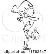 Black And White Cartoon Stressed Woman Holding A Bomb