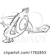 Poster, Art Print Of Black And White Cartoon Monster Throwing A Rock