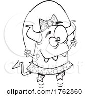 Black And White Cartoon Girl Monster Skipping Rope by toonaday