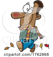 Cartoon Man Taking A Stroll In Autumn