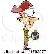 Cartoon Stressed Woman Holding A Bomb