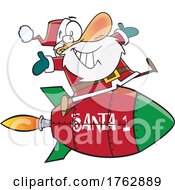 Cartoon Santa Riding A Rocket
