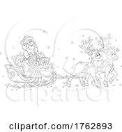 Black And White Santa Claus And Children In A Sleigh