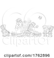 Poster, Art Print Of Black And White Santa Claus And Children Around A Tree