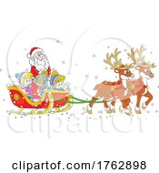 Poster, Art Print Of Santa Claus And Children In A Sleigh