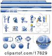Blue Man Web Design Kit With Tabs Icons And Web Buttons Clipart Illustration