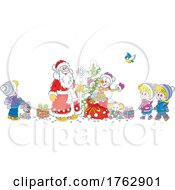 Poster, Art Print Of Santa Claus And Children Around A Tree