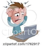 Poster, Art Print Of Stressed Or Headache Man With Laptop Cartoon