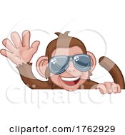 Poster, Art Print Of Monkey Sunglasses Cartoon Animal Sign Waving