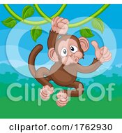 Poster, Art Print Of Monkey Singing On Jungle Vines Thumbs Up Cartoon