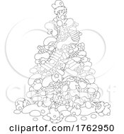 Poster, Art Print Of Black And White Decorated Christmas Tree With Scarves And Mittens In The Snow