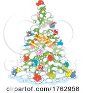 Decorated Christmas Tree With Scarves And Mittens In The Snow by Alex Bannykh