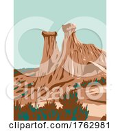 Makoshika State Park With Rock Formations In Dawson County Montana USA WPA Poster Art by patrimonio