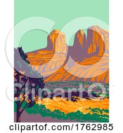 Poster, Art Print Of Red Rock State Park With Red Sandstone Canyon In Sedona Arizona Usa Wpa Poster Art