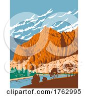 Tower Rock State Park Entrance To Missouri River Canyon In Adel Mountains Volcanic Field Montana USA WPA Poster Art