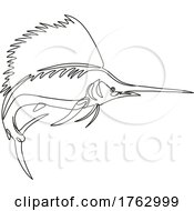 Poster, Art Print Of Atlantic Sailfish Or Istiophorus Albicans Jumping Continuous Line Drawing