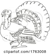 Poster, Art Print Of Wild Turkey Or Domestic Turkey Side View Continuous Line Drawing