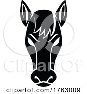 Poster, Art Print Of Angry Bronco Mustang Stallion Or Horse Front View Mascot Black And White