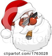 Santa Face With Sunglasses And Smoking A Cigar