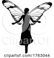 A Fairy In Silhouette With Butterfly Wings by AtStockIllustration
