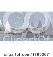 Poster, Art Print Of Paper Christmas Trees And Deer With Snowflakes