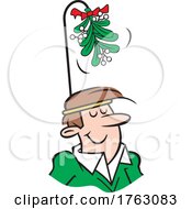 Poster, Art Print Of Cartoon Couple Man Wearing A Christmas Mistletoe Headband