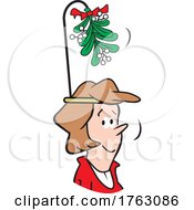 Poster, Art Print Of Cartoon Woman Wearing A Christmas Mistletoe Headband