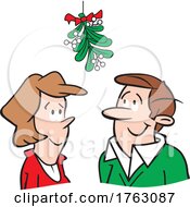 Poster, Art Print Of Cartoon Couple Under Christmas Mistletoe