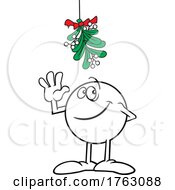 Cartoon Moodie Character Waving Under The Christmas Mistletoe