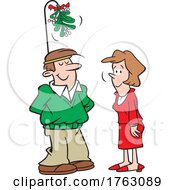 Cartoon Man Wearing A Christmas Mistletoe Headband By A Woman