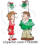 Cartoon Couple Wearing Christmas Mistletoe Headbands