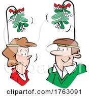 Poster, Art Print Of Cartoon Couple Wearing Christmas Mistletoe Headbands