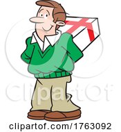Poster, Art Print Of Cartoon Man Holding A Christmas Gift Behind His Back