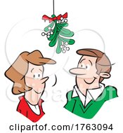 Cartoon Couple Under Christmas Mistletoe