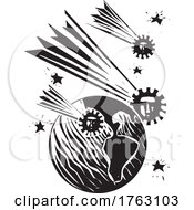 Woodcut Style Comets That Look Like Covid Pandemic Spores