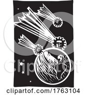 Poster, Art Print Of Woodcut Style Comets That Look Like Covid Pandemic Spores