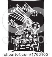 Poster, Art Print Of Woodcut Style Comets That Look Like Covid Pandemic Spores