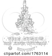 Poster, Art Print Of Black And White Merry Christmas And Happy New Year Greeting With A Tree